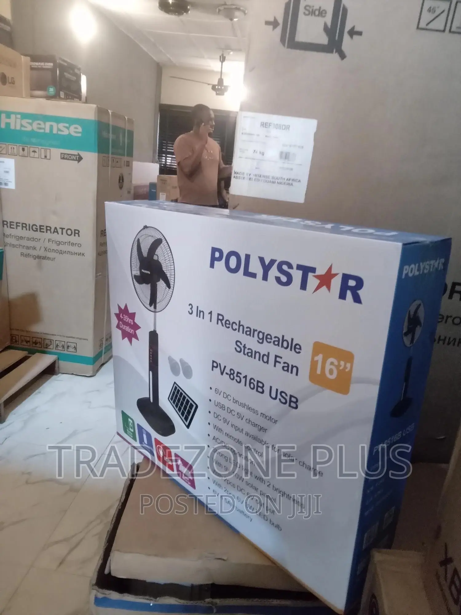 Durable Polystar 16'' Rechargeable Standing Fan-Pv8516b