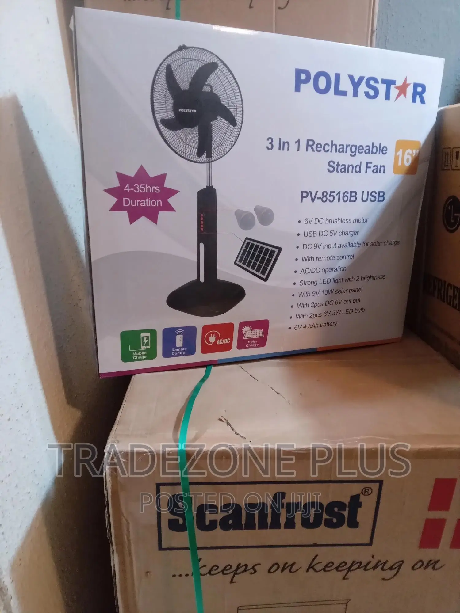 Durable Polystar 16'' Rechargeable Standing Fan-Pv8516b