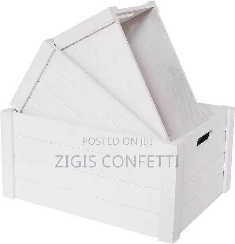 Set of 3 Modern White Wooden Crates -Farmhouse Storage Boxes