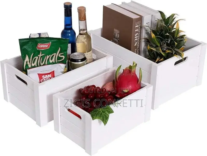 Set of 3 Modern White Wooden Crates -Farmhouse Storage Boxes