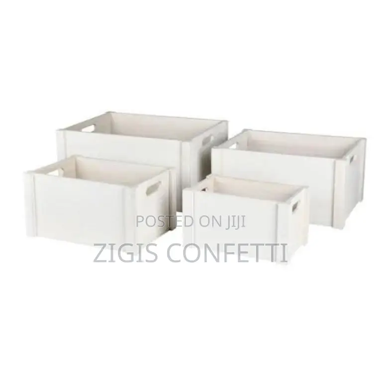 Set of 3 Modern White Wooden Crates -Farmhouse Storage Boxes
