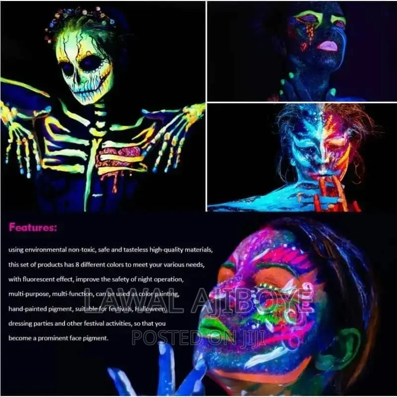 25ml/Tube, 24 Tubes/Box Luminiscent Face Body Art Paint UV G