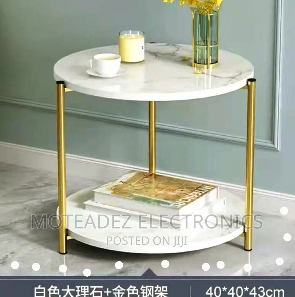 2 Steps Round Shape Corner Side Table/Stool With Gold Plated Stand