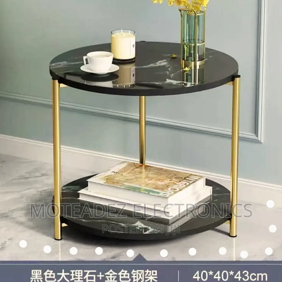 2 Steps Round Shape Corner Side Table/Stool With Gold Plated Stand