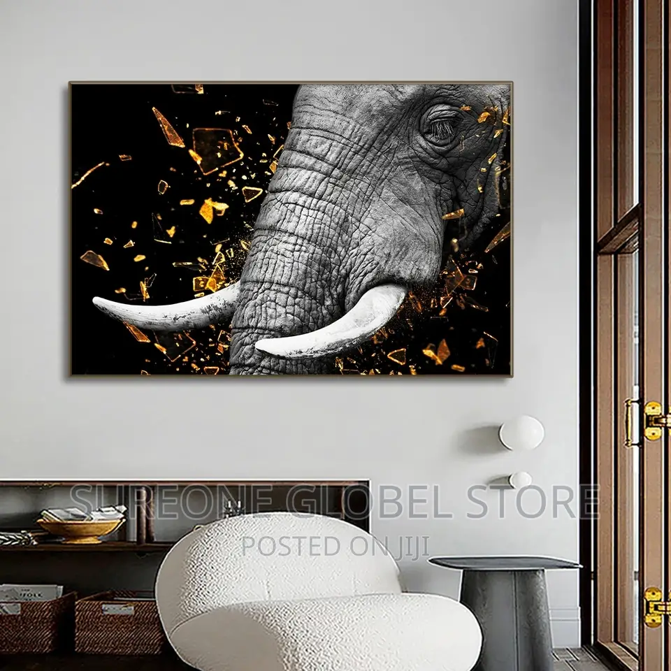 Black Gold Lion Eelphant Canvas