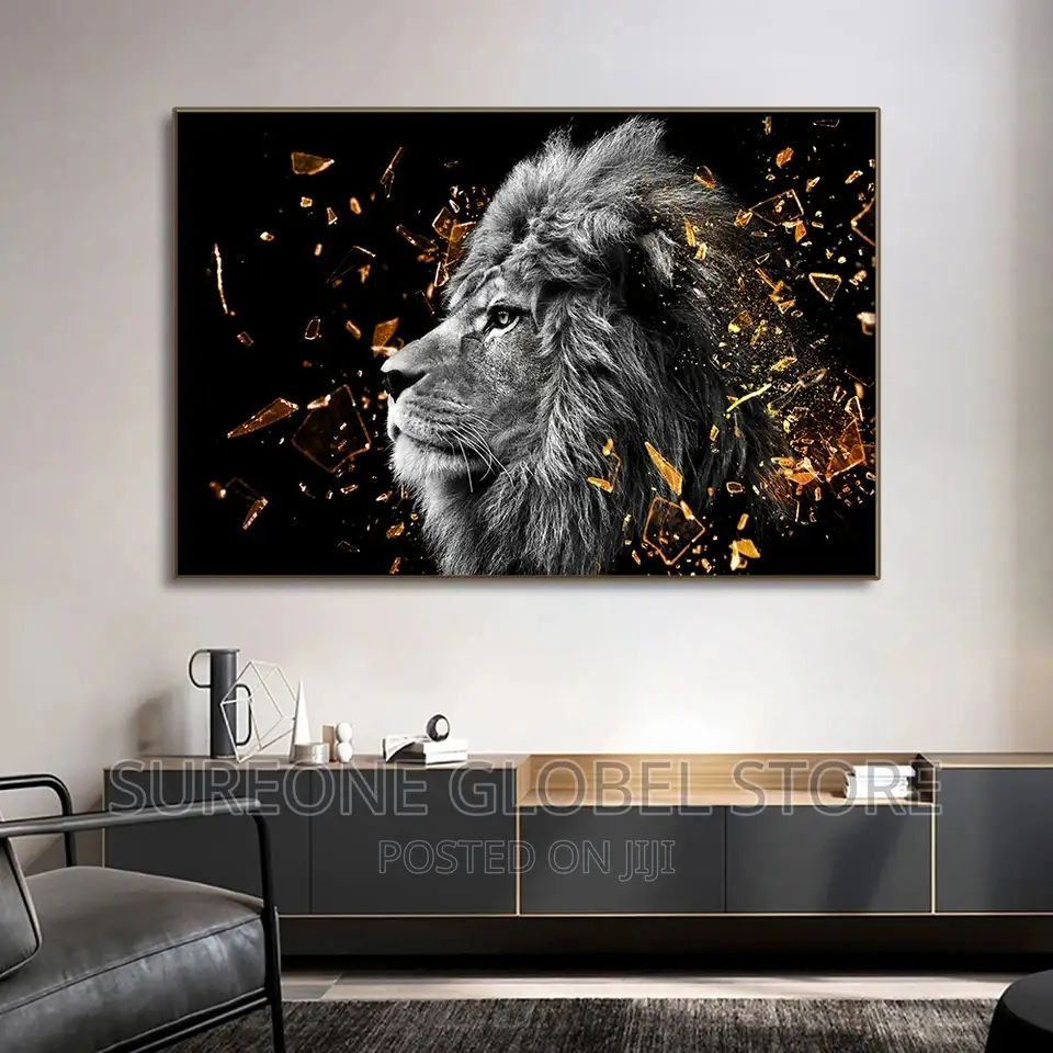 Black Gold Lion Eelphant Canvas