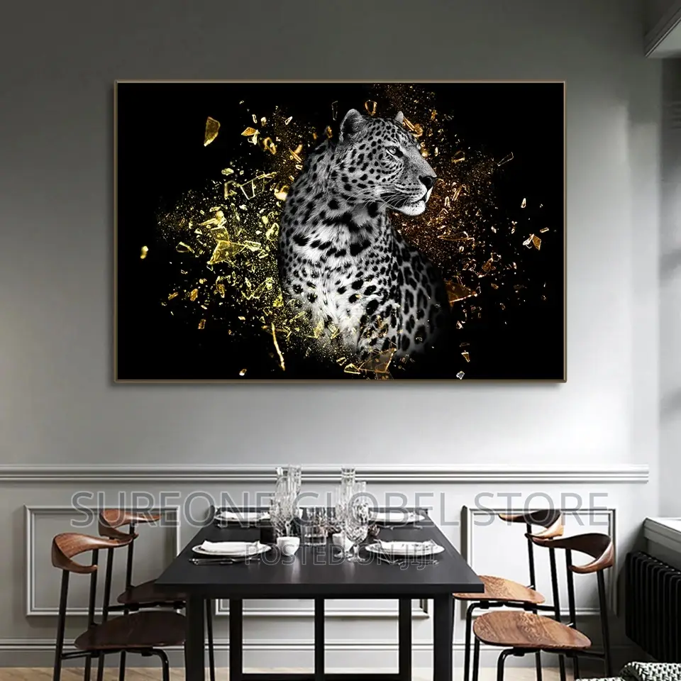 Black Gold Lion Eelphant Canvas