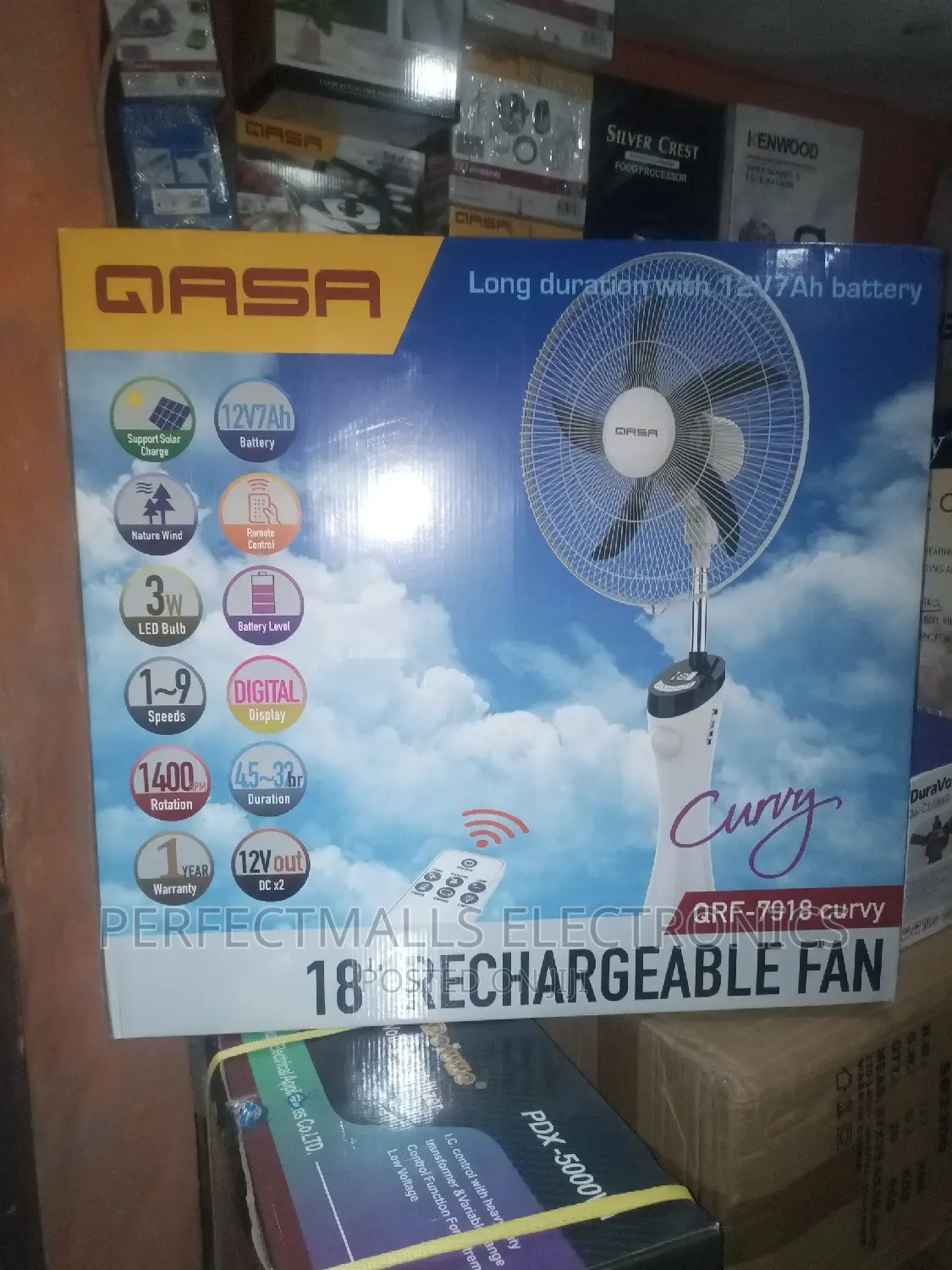 QASA Rechargeable Fan QRF-7918 Curvy - 18inches