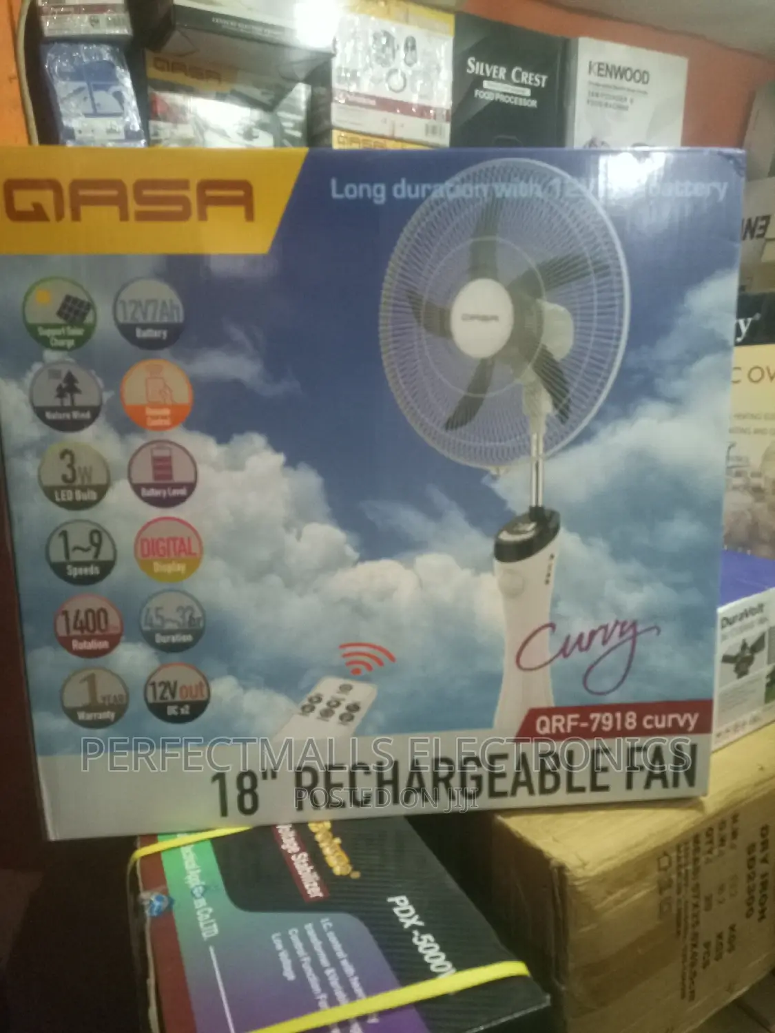 QASA Rechargeable Fan QRF-7918 Curvy - 18inches