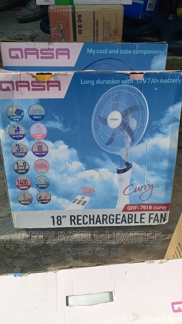 18" Inches Qasa Rechargeable Fan, With Remote And Led Light