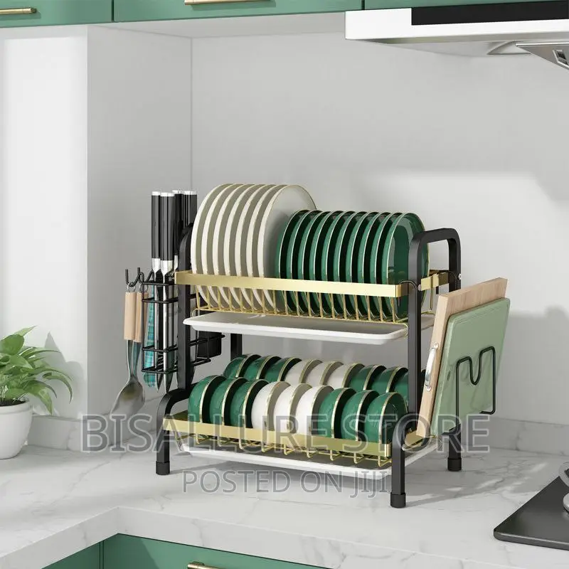 Black And Gold 2 Layers Plate Rack