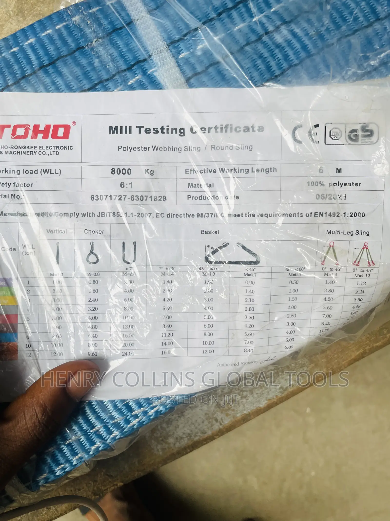 Lifting Slings 8ton by 6meter