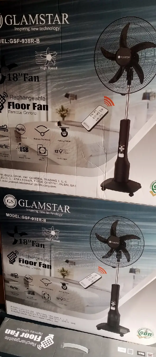 Rechargable Glamstar Ac/Dc Trolley Standing Fan,18",9 Speed