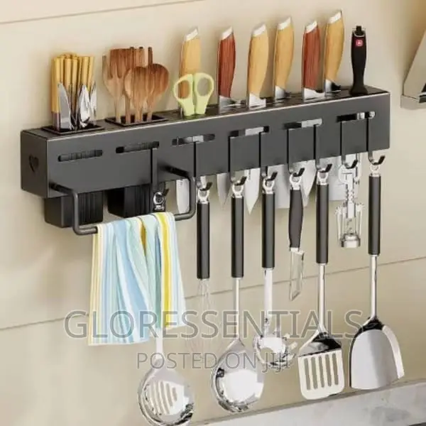 Wall Mounted Knife Cutlery Holder Kitchen Rack With Hooks