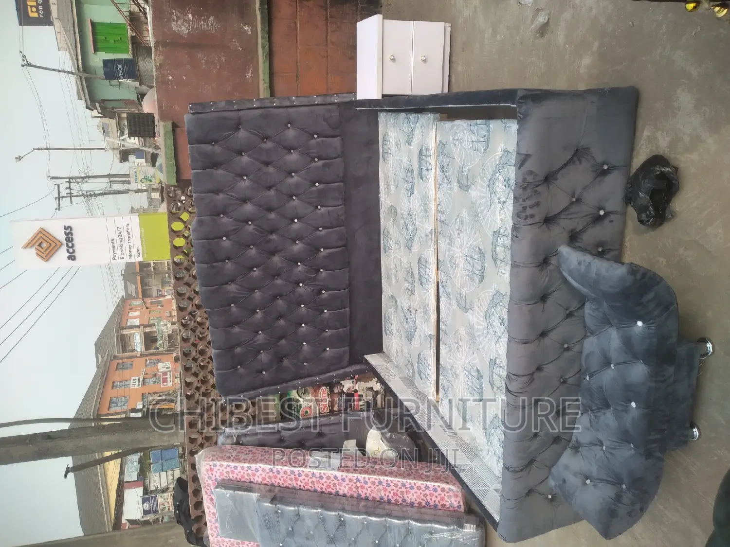 6by6 Ulphostery Bed Frame With Bed Side And An Ottoman