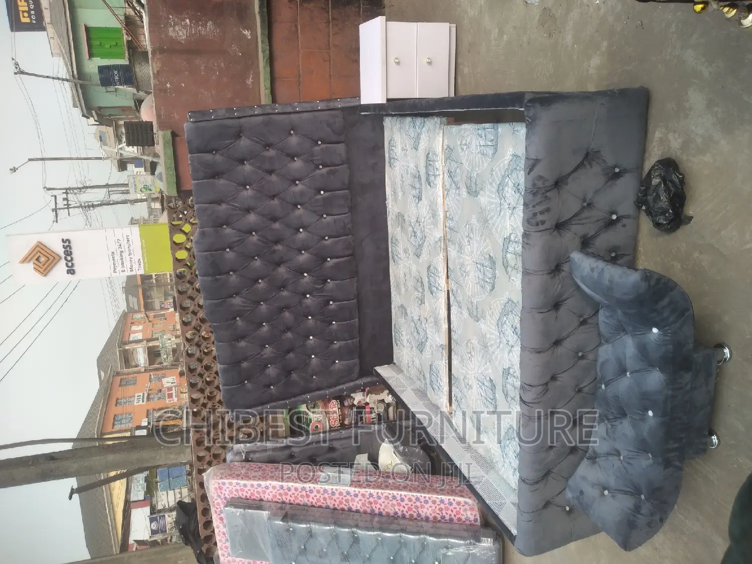 6by6 Grey Ulphostery Bed Frame With Bed Side and Ottoman