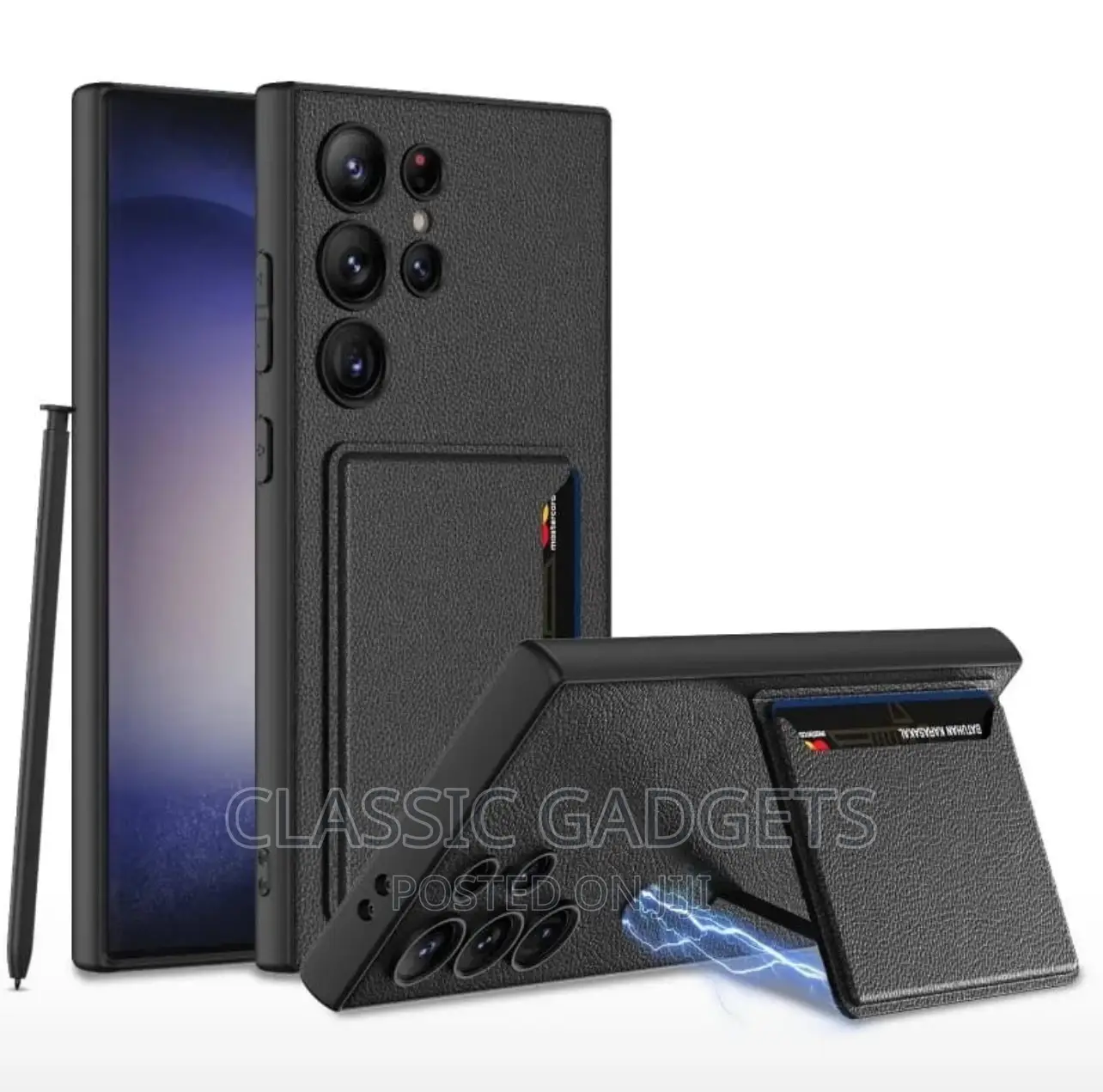 Card Holder Stand Magnetic Leather Case for Galaxys24ultra