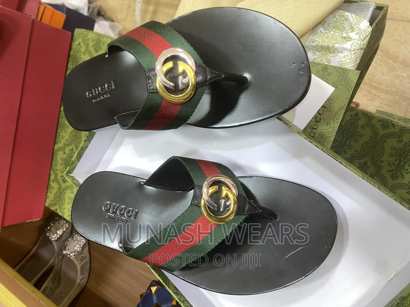 Original Calfskin Multi Color Gucci Leather Slipers