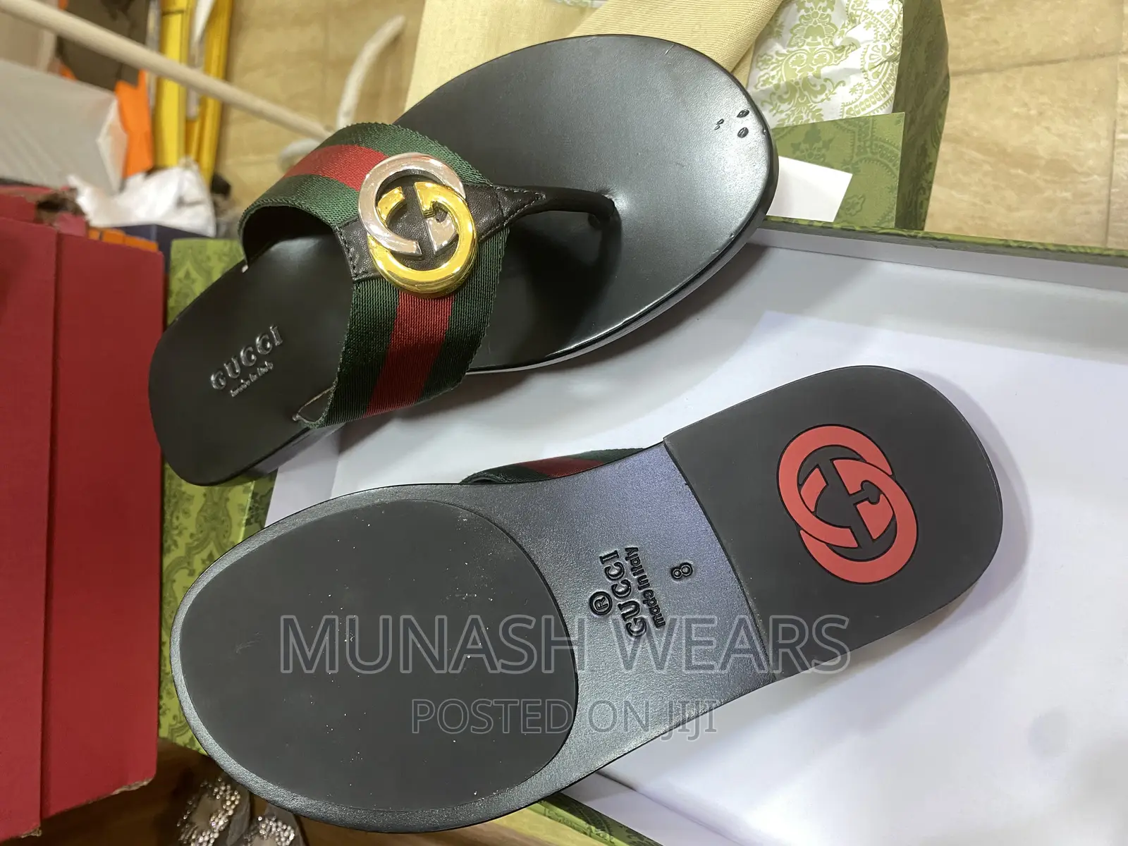 Original Calfskin Multi Color Gucci Leather Slipers