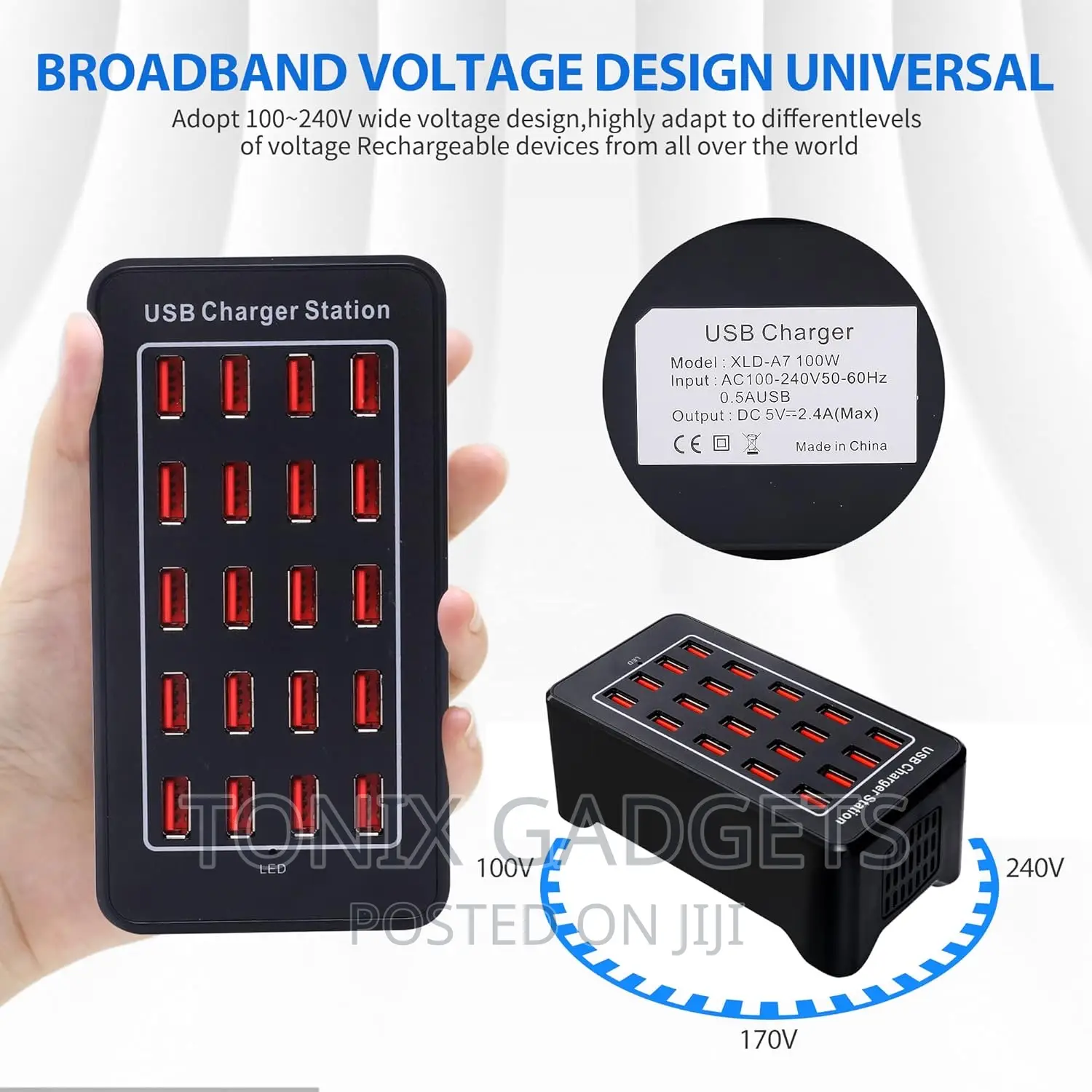 20-Ports Smart Desktop USB Charging Station - 100W