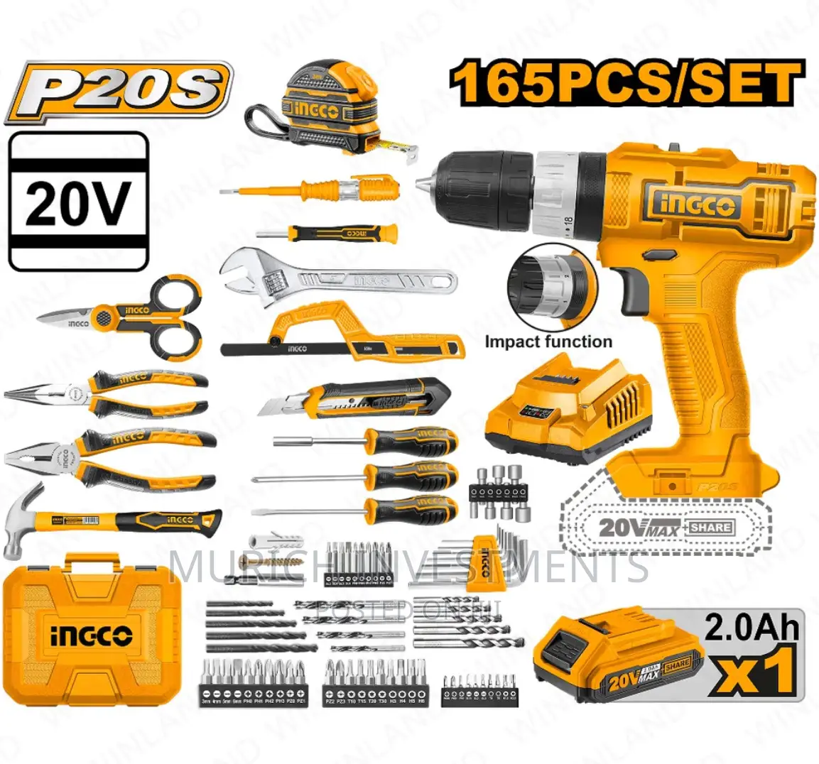 20v Cordless Impact Drill With 165pcs Tools Set Accessories
