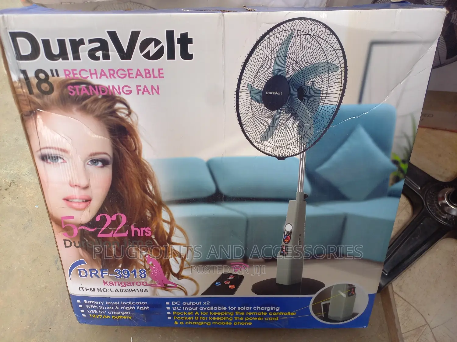 Duravolt 18" Rechargeable Fan 12v 7ahs Battery