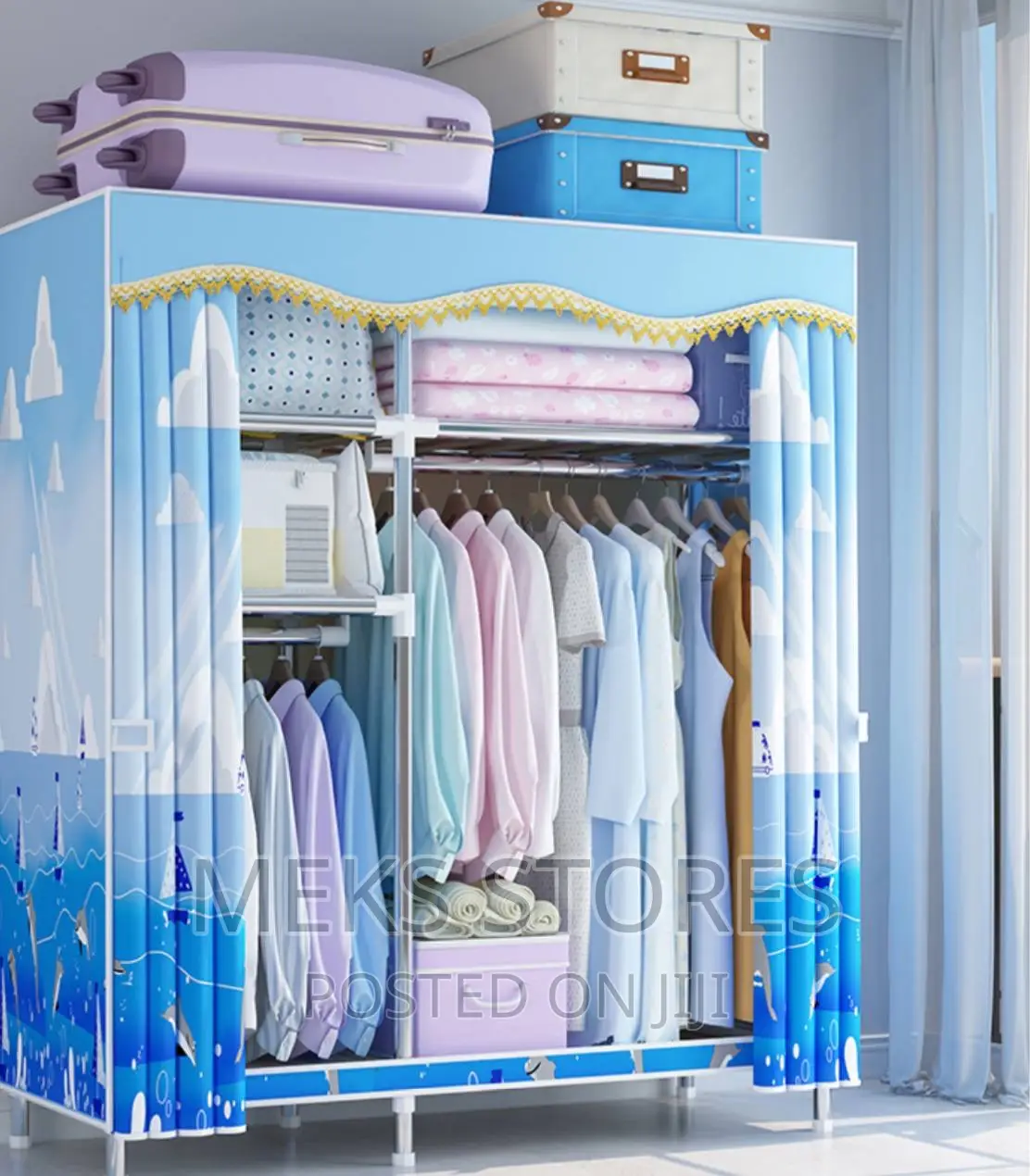 Foldable Double Column Wardrobe, 123cm