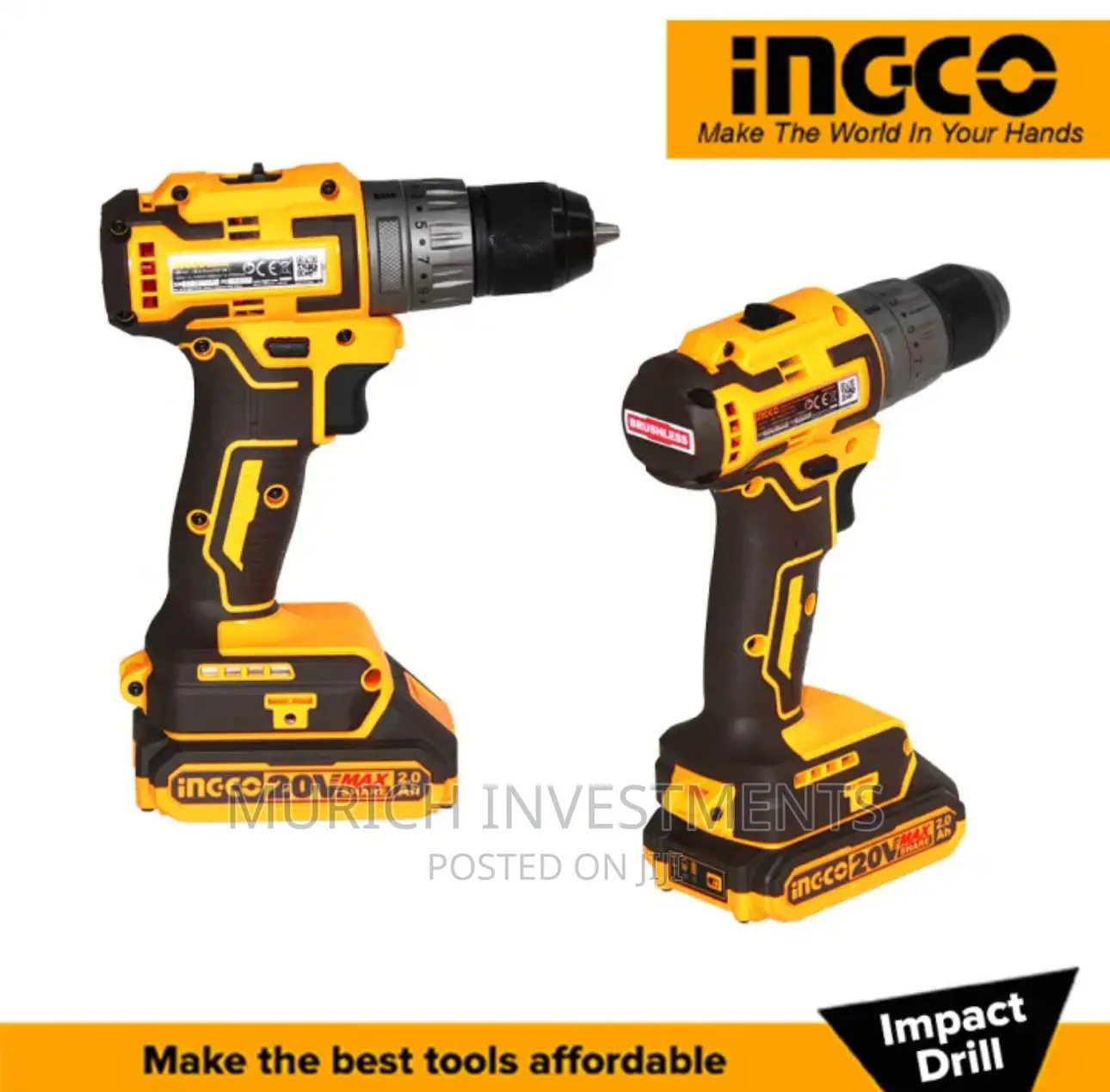 INGCO 20V Lithium-Ion Brushless Impact Drill CIDLI20508