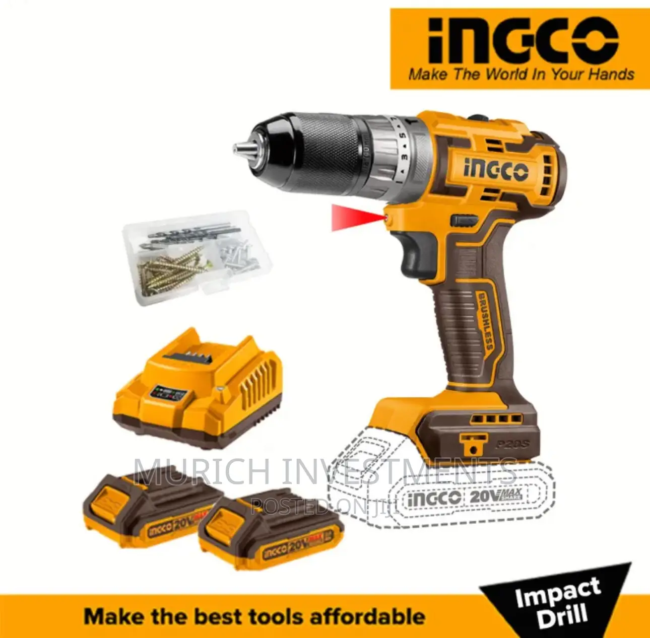INGCO 20V Lithium-Ion Brushless Impact Drill CIDLI20508