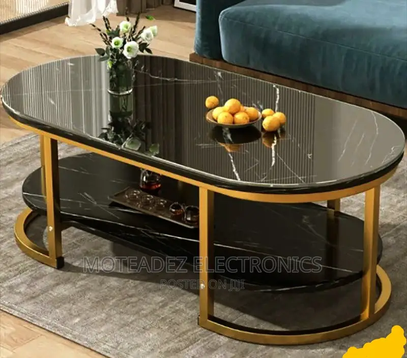 2 Layer Classic Design Center Tables With Gold Plated Strong Base