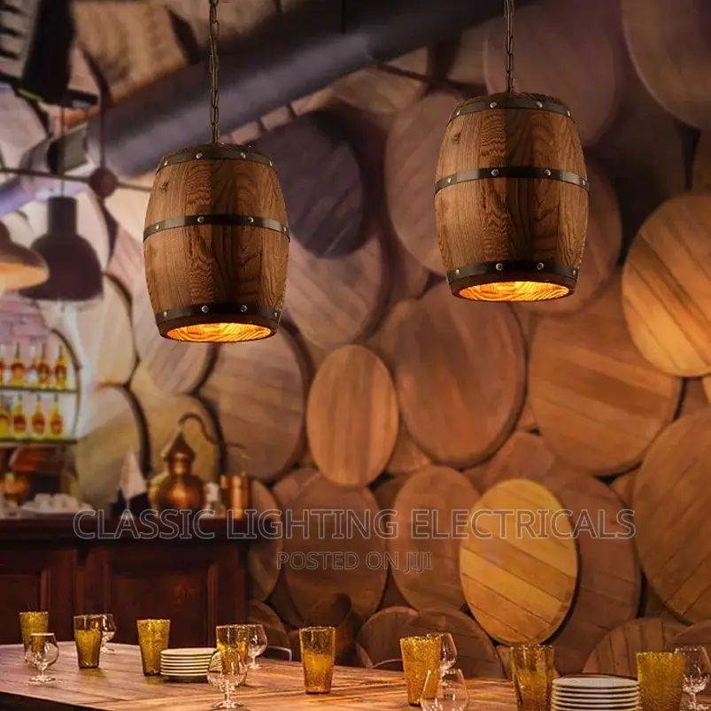 Retro Loft Wood Cask Pendant Lamp Restaurant Light