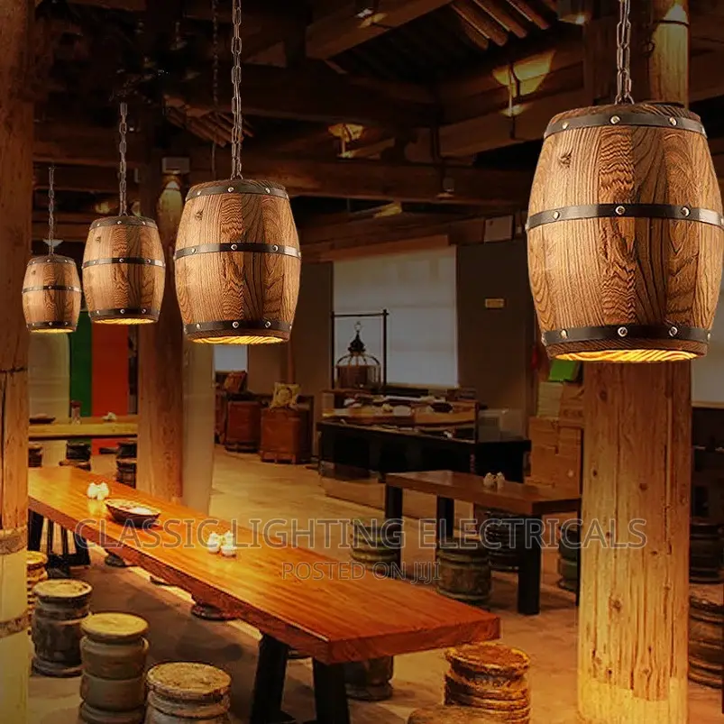 Retro Loft Wood Cask Pendant Lamp Restaurant Light