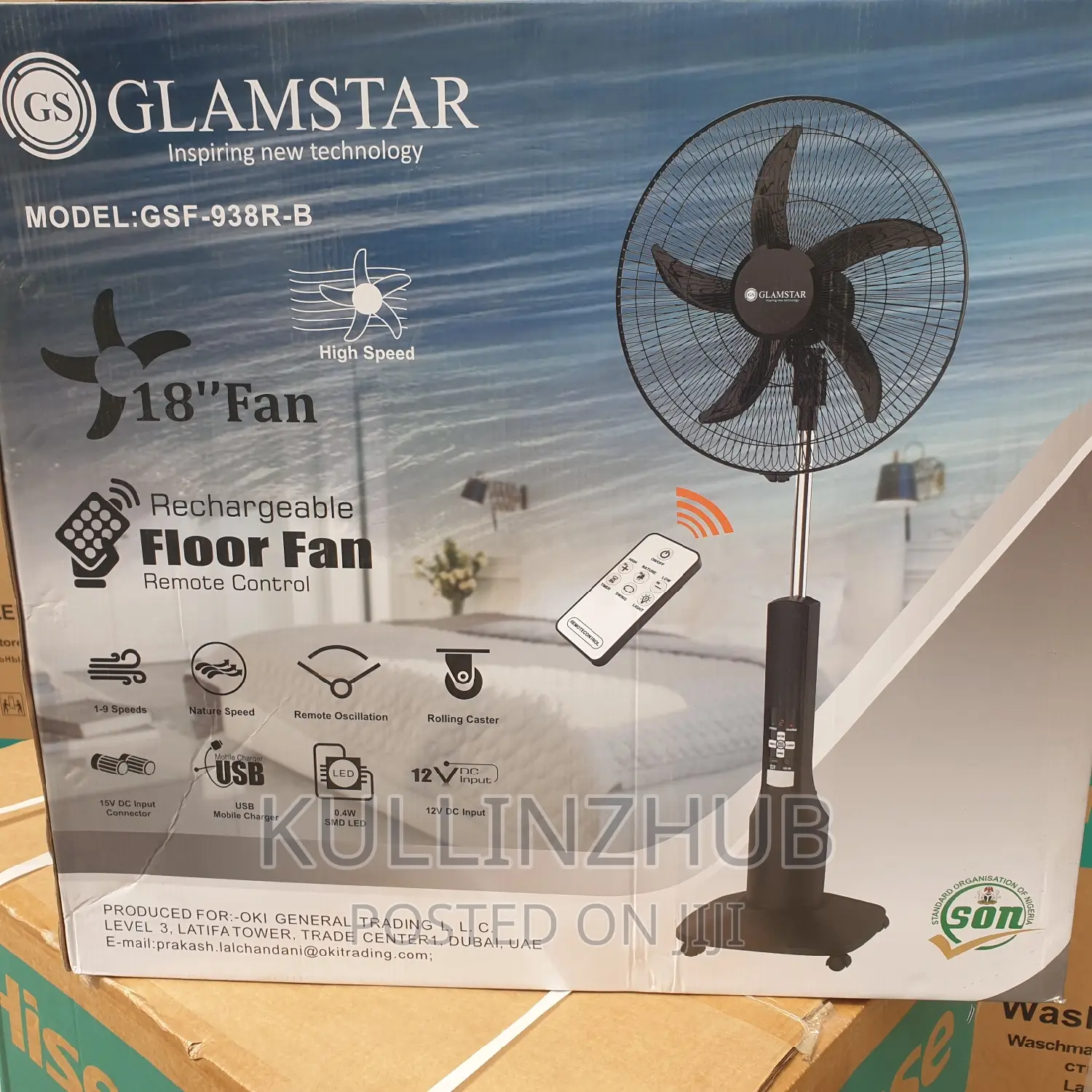 Rechargable Glamstar Ac/Dc Standing 18inchs Fan, 9 Speed