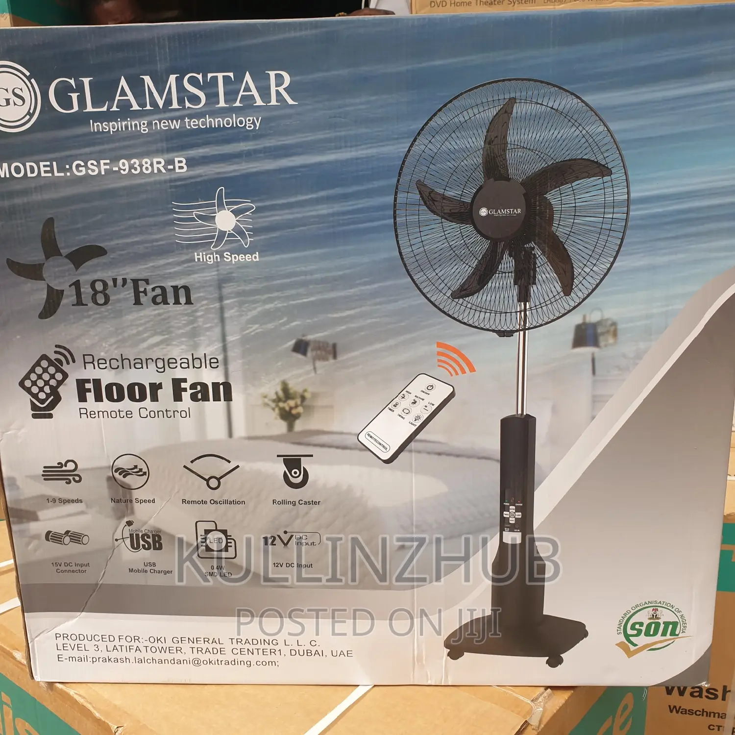 Rechargable Glamstar Ac/Dc Standing 18inchs Fan, 9 Speed