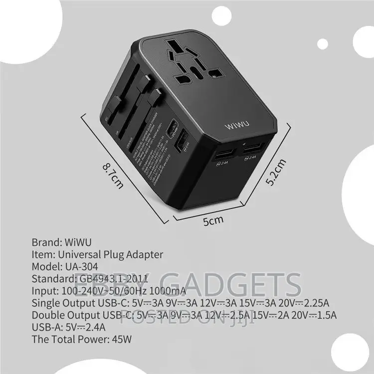 WIWU UA-304 4in1 45W Universal Travel Charger Adapter