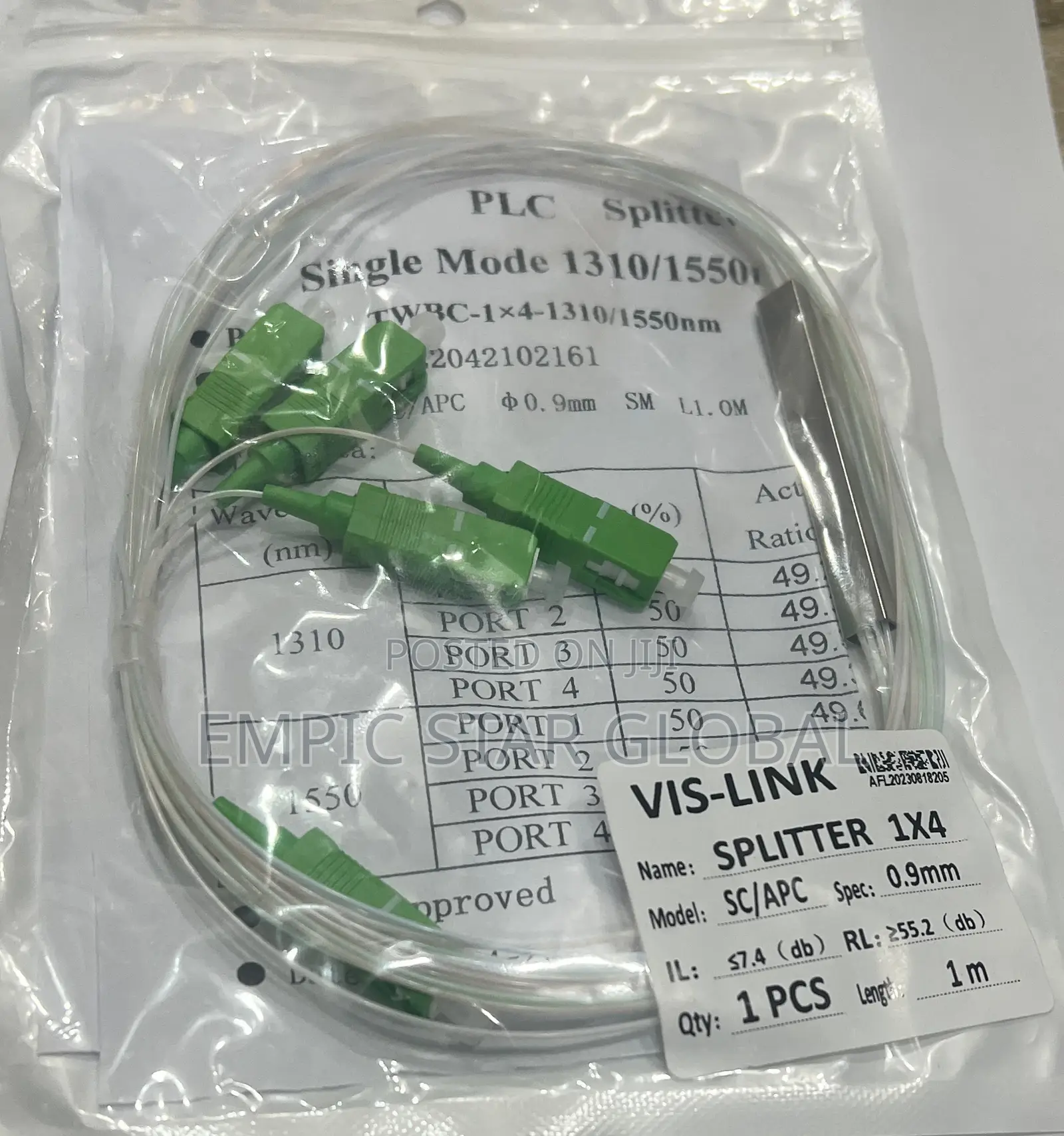 1 X 4 PLC Fiber Splitter, Mini Module, 900μm, SC/APC, Single