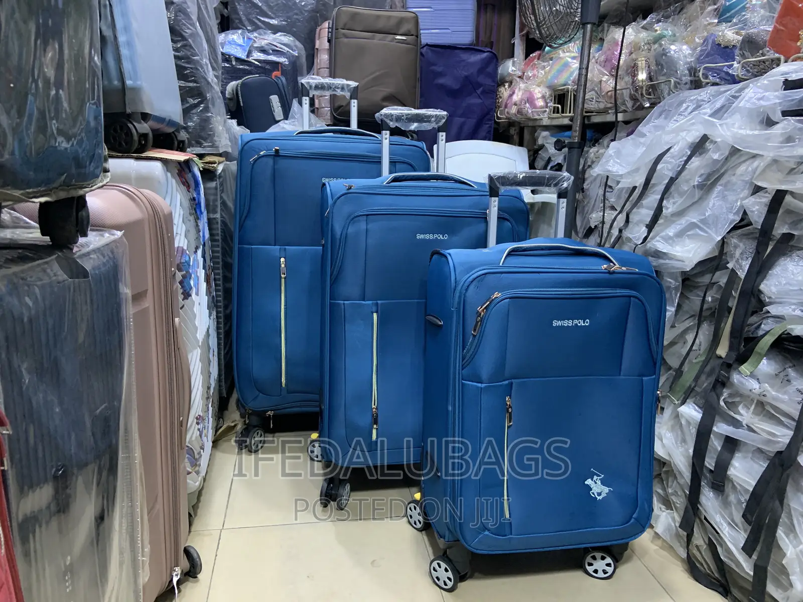 Set Of Quality Sky Blue Swiss Polo Travel Luggage