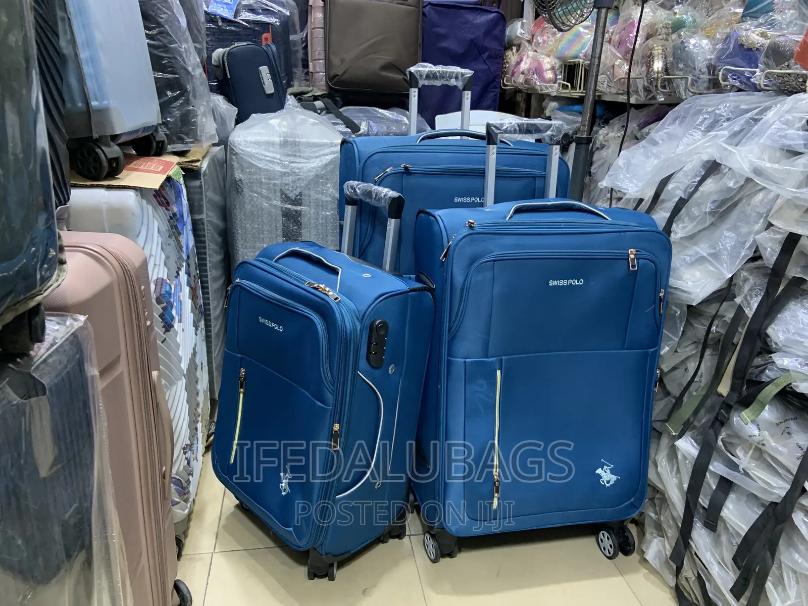 Set Of Quality Sky Blue Swiss Polo Travel Luggage