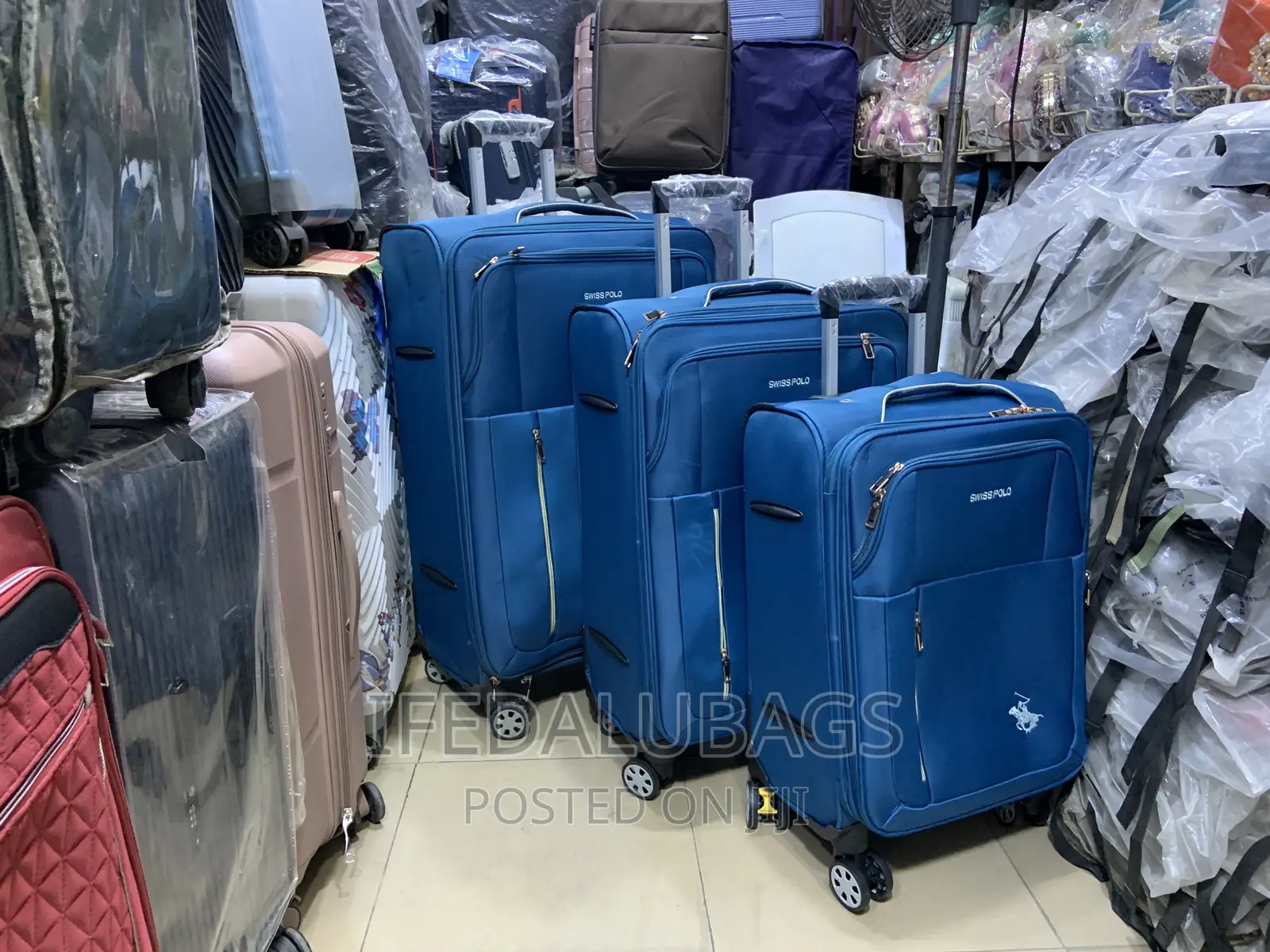 Set Of Quality Sky Blue Swiss Polo Travel Luggage