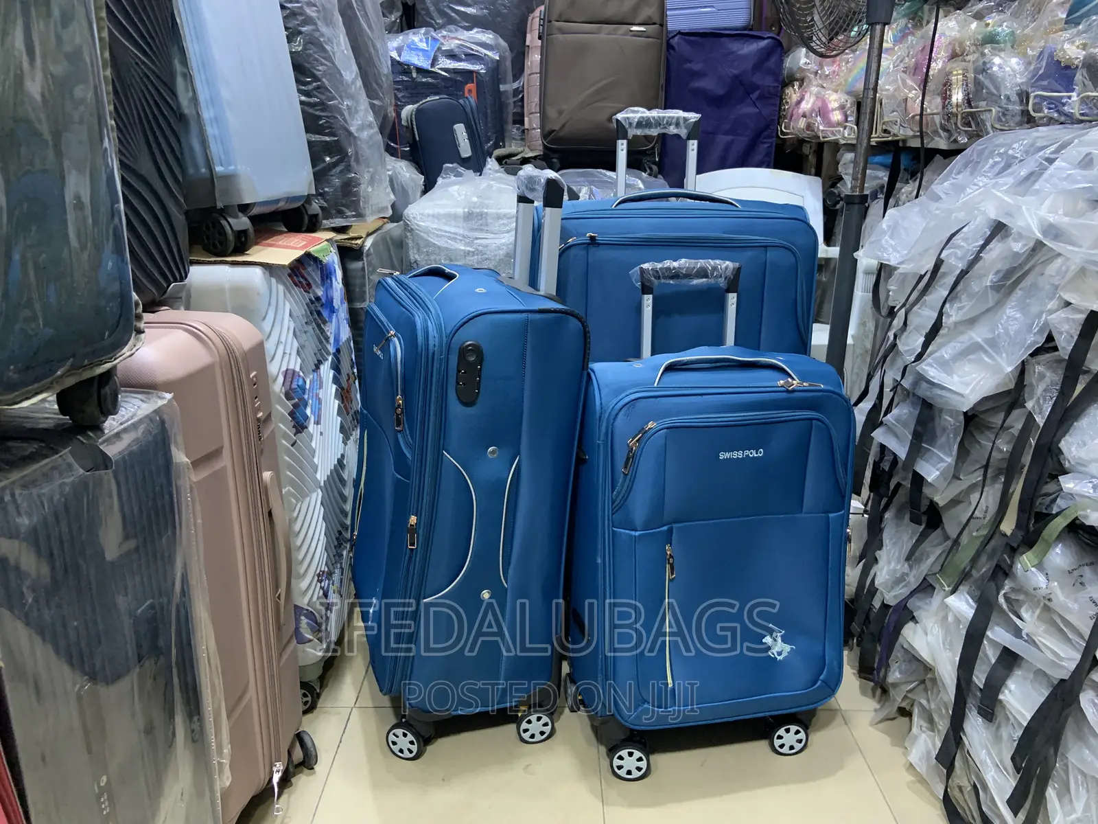 Set Of Quality Sky Blue Swiss Polo Travel Luggage