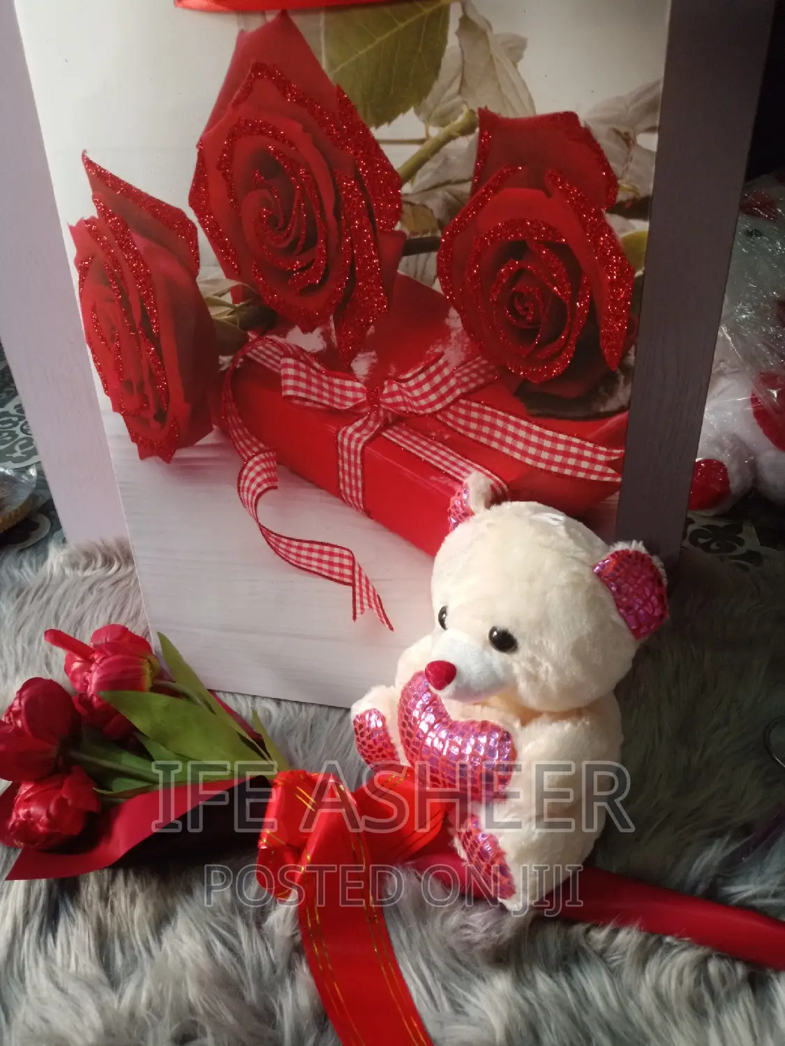 Red Scented Rose Flower and a Teddy Inside a Fancy Bag 011