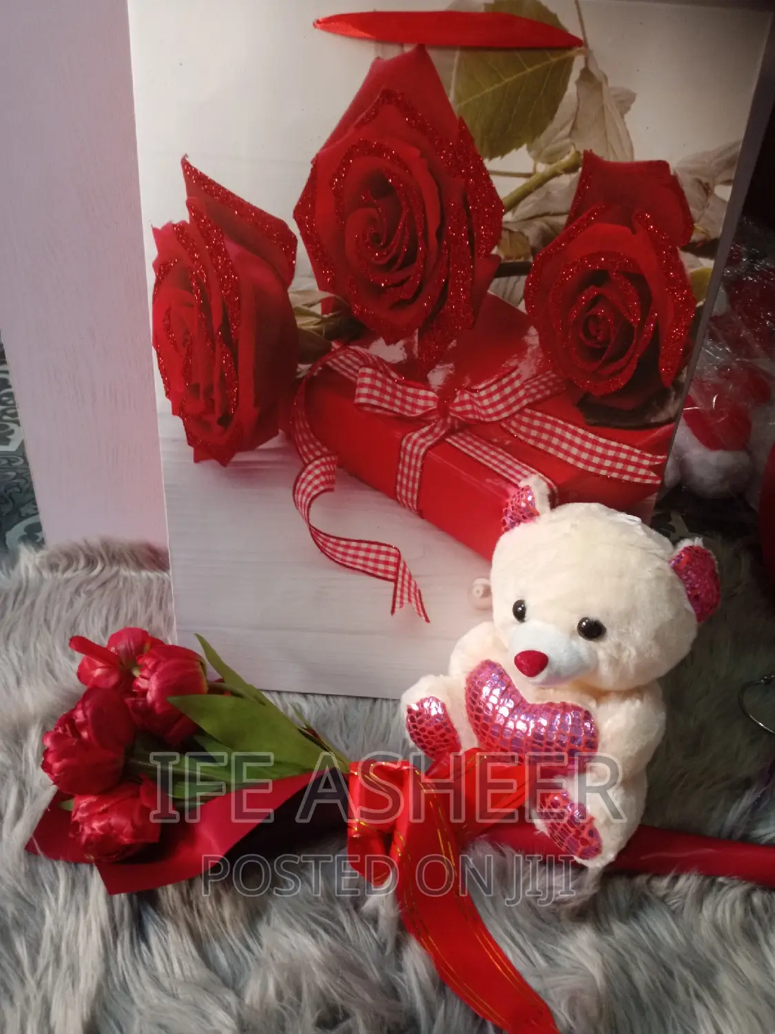 Red Scented Rose Flower and a Teddy Inside a Fancy Bag 011