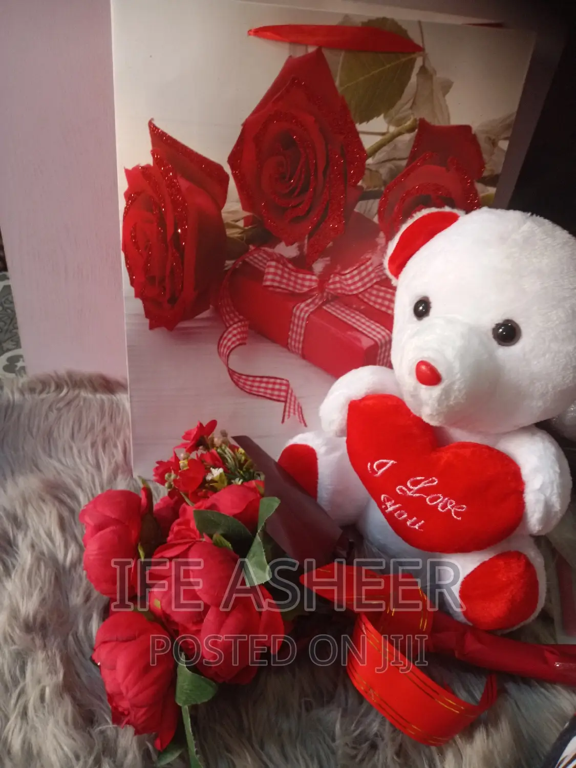 Scented Red Rose Flower With a Teddy Bear in a Fancy Bag