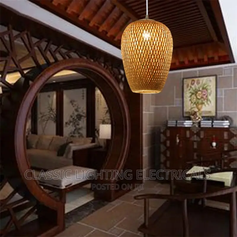 Bamboo Lampshade Led Pendant Lamp Natural Rattan