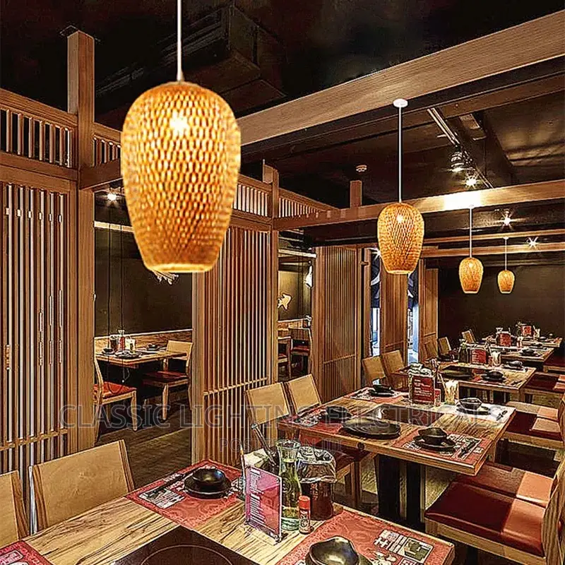 Bamboo Lampshade Led Pendant Lamp Natural Rattan