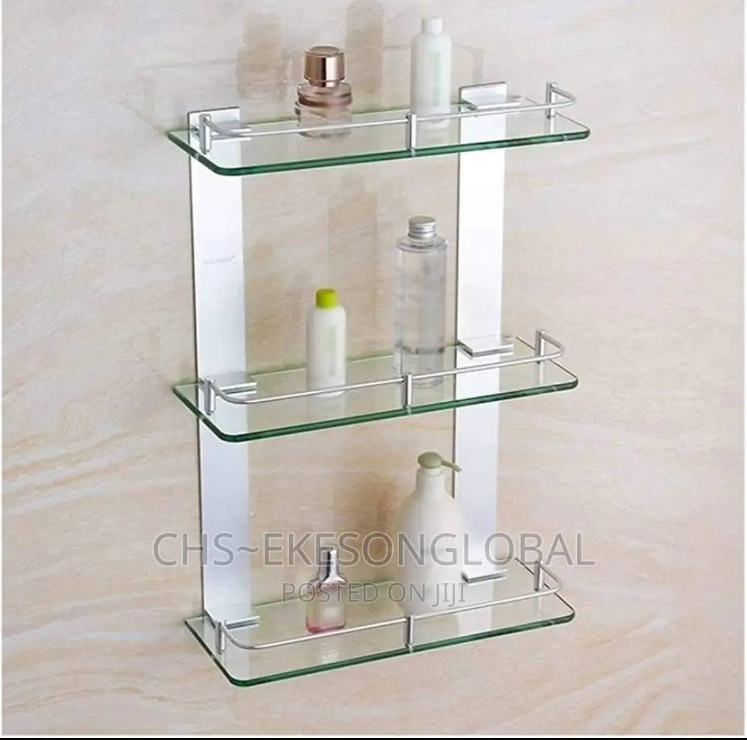 Quality 3step Glass Shelf for Bathroom Curved