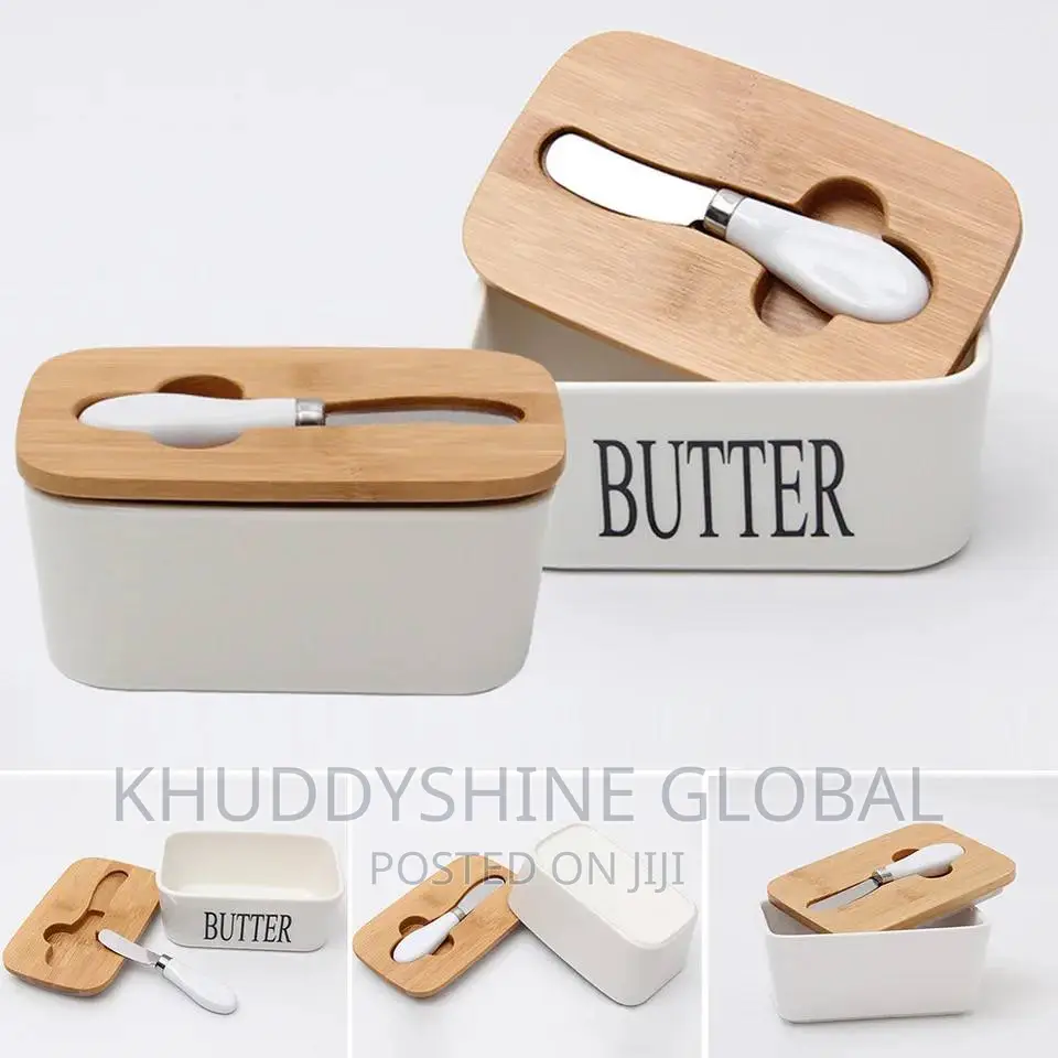 Porcelain Butter Dish With Bamboo Lid