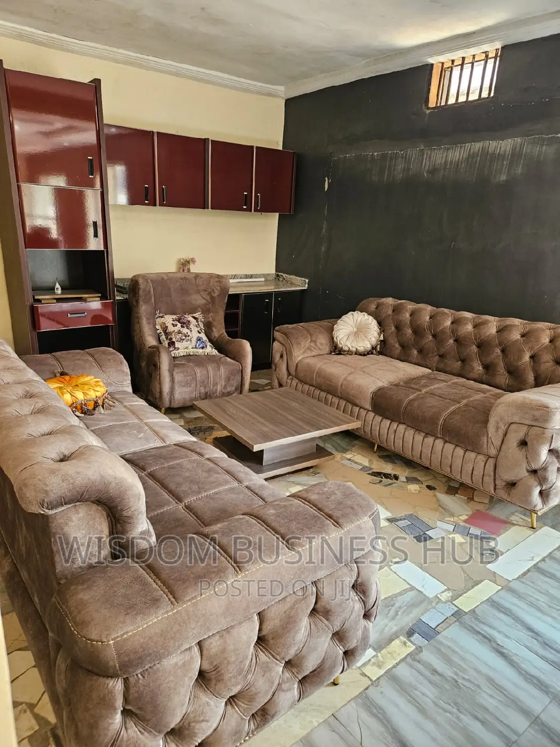 7 Seaters (King Size) Fabric Sofa Chairs With Center Table