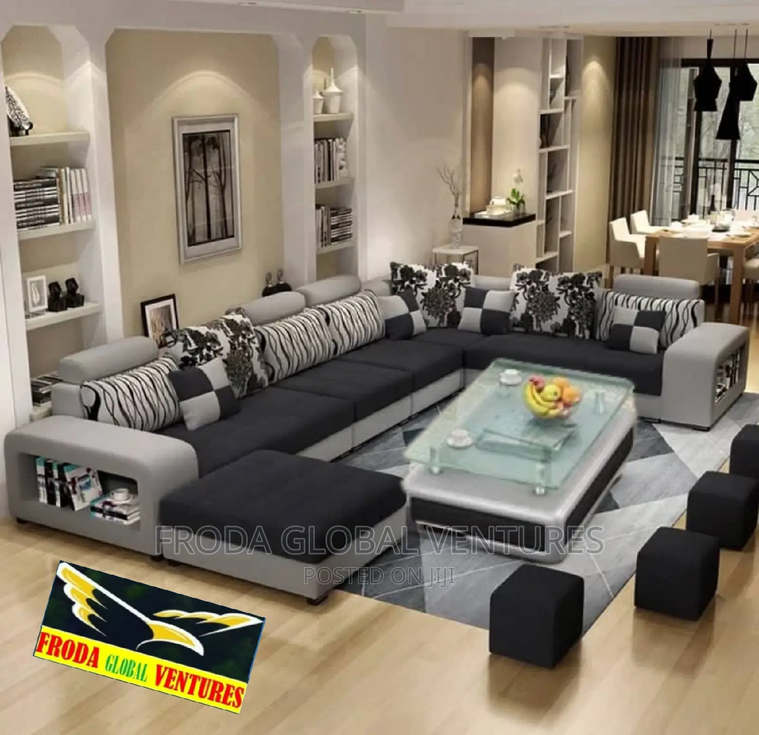 Set of U-Shape Sofa Chairs With Table and Side Stools. Lid08