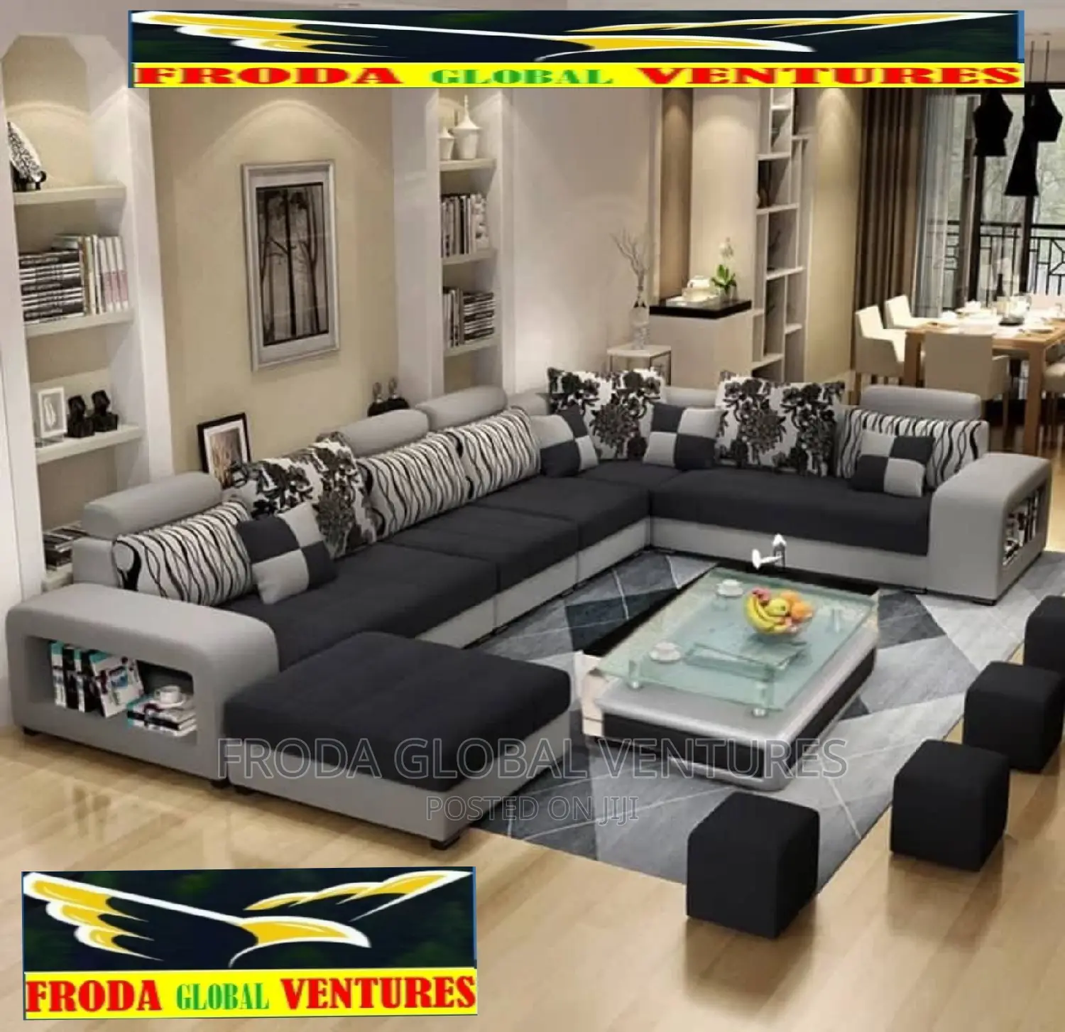 Set of U-Shape Sofa Chairs With Table and Side Stools. 9 Seaters. Lja5